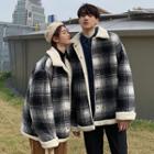 Couple Matching Fleece-lined Plaid Buttoned Coat