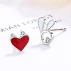 Non-matching Heart & Rabbit Stud Earring 1 Pair - 925 Silver - As Shown In Figure - One Size