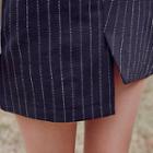 Asymmetric Pinstripe Wool Blend Mini Skirt