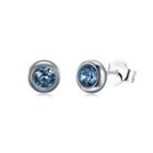 925 Sterling Silver Simple Geometric Blue Cubic Zircon Round Stud Earrings Silver - One Size