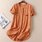 Short-sleeve Embroidered Shirt Tangerine - One Size
