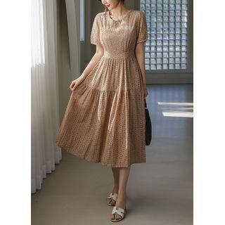 Round-neck Eyelet-lace Long Tiered Dress