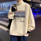 High-neck Print Fleece-lined Sweater