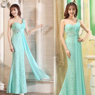 One-shoulder Lace Panel Evening Dress