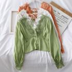 Lace-trim Cropped V-neck Shirt