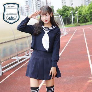 Set: Sailor Collar Shirt + Pleated Skirt + Neck Tie