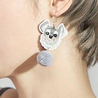 Dog Non-matching Pom Pom Drop Earring