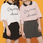 Letter Elbow-sleeve Collared T-shirt