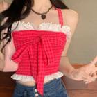 Halter Cropped Camisole Top White Trim - Red - One Size