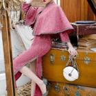 Contrast Trim Long-sleeve Qipao / Cape / Set