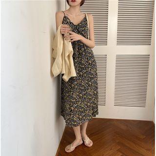 V Neck Floral Spaghetti Strap Dress