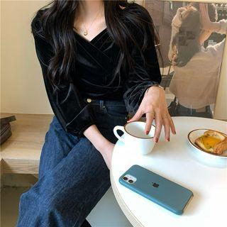 3/4-sleeve Velvet Wrap Top