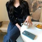 3/4-sleeve Velvet Wrap Top