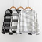 Long-sleeve Embroidery Striped Pullover