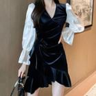 V-neck Two-tone Asymmetrical Mini A-line Dress
