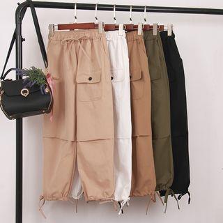 Cropped Elastic Waist Cargo Pants