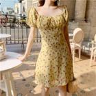 Floral Print Square-neck Dress Yellow - One Size