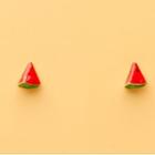 Watermelon Ear Stud 1 Pair - 925 Silver Needle - Red & Green - One Size