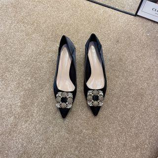 Pointed Rhinestone Embellished Kitten Heel Flats