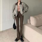 Plaid Zipper Jacket / Slit Jeans