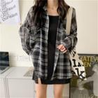 Spaghetti Strap Split Mini Dress + Long-sleeve Plaid Shirt