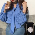 Puff-sleeve Ribbon-neck Shirt
