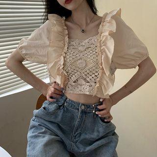 Short-sleeve Lace Panel Crop Top