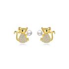 Sterling Silver Plated Gold Simple Cute Little Mouse Stud Earrings With Imitation Pearls And Cubic Zirconia Golden - One Size