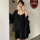 Single Breasted Blazer / Spaghetti Strap Pleated A-line Mini Dress