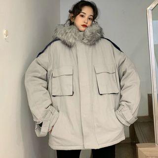 Contrast Trim Hooded Oversize Parka