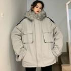 Contrast Trim Hooded Oversize Parka