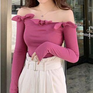 Bow Detail Off-shoulder Long-sleeve Top
