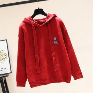 Plain Bear Print Hooded Sweater Red - One Size
