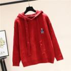 Plain Bear Print Hooded Sweater Red - One Size