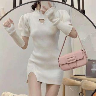 Short-sleeve Heart Cutout Knit Dress