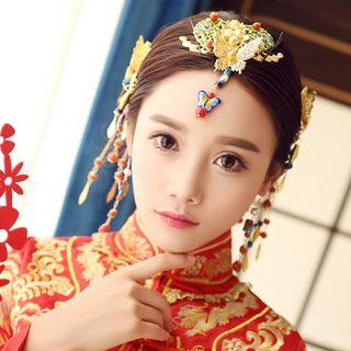 Retro Wedding Set: Phoenix Hair Clip + Hair Stick + Dangle Earring As Shown In Figure - One Size