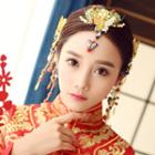 Retro Wedding Set: Phoenix Hair Clip + Hair Stick + Dangle Earring As Shown In Figure - One Size