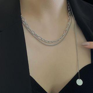 Disc Pendant Layered Stainless Steel Necklace Silver - One Size