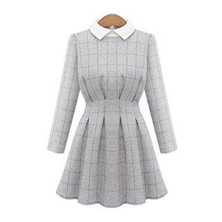 Check Collared Long-sleeve Dress