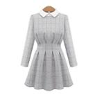 Check Collared Long-sleeve Dress