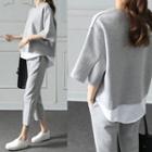 Set: Mock Two-piece 3/4-sleeve T-shirt + Capri Pants