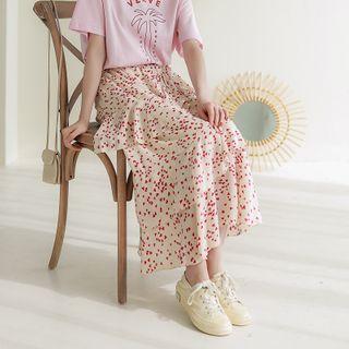 Floral Midi Skirt Red Pattern - White - One Size