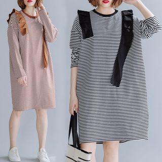 Long-sleeve Ruffled Striped T-shirt Dress
