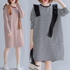 Long-sleeve Ruffled Striped T-shirt Dress