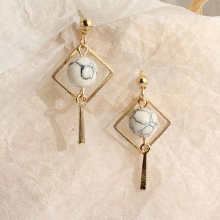 925 Sterling Silver Marble Bead Geometric Dangle Earring Earrings - One Size