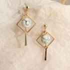 925 Sterling Silver Marble Bead Geometric Dangle Earring Earrings - One Size