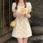 Short-sleeve Floral Embroidered Sheath Dress
