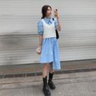 Lace Knit Sleeveless Top / Plain Short-sleeve Shirt Dress