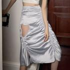 Heart Cutout Ruched Irregular Skirt Gray - One Size