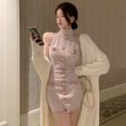 Sleeveless Mini Bodycon Dress / Plain Cardigan